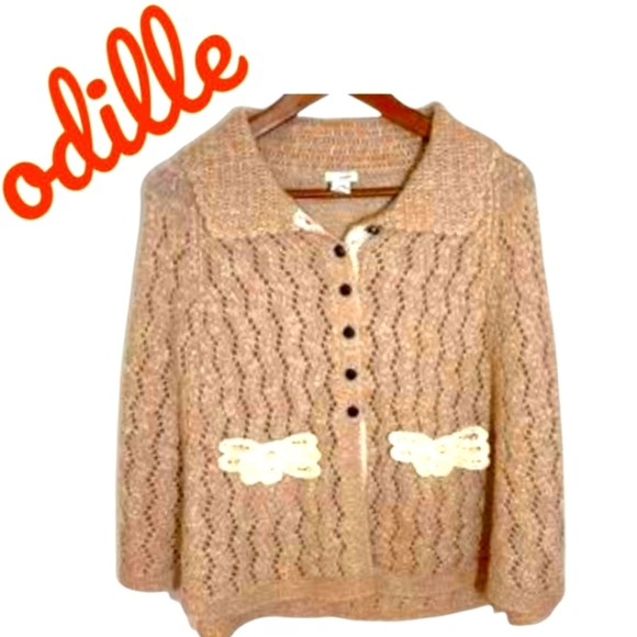 Odille Anthropologie Crochet Lace Sweater/Poncho Button Down Front Pockets OSFM - Picture 15 of 15